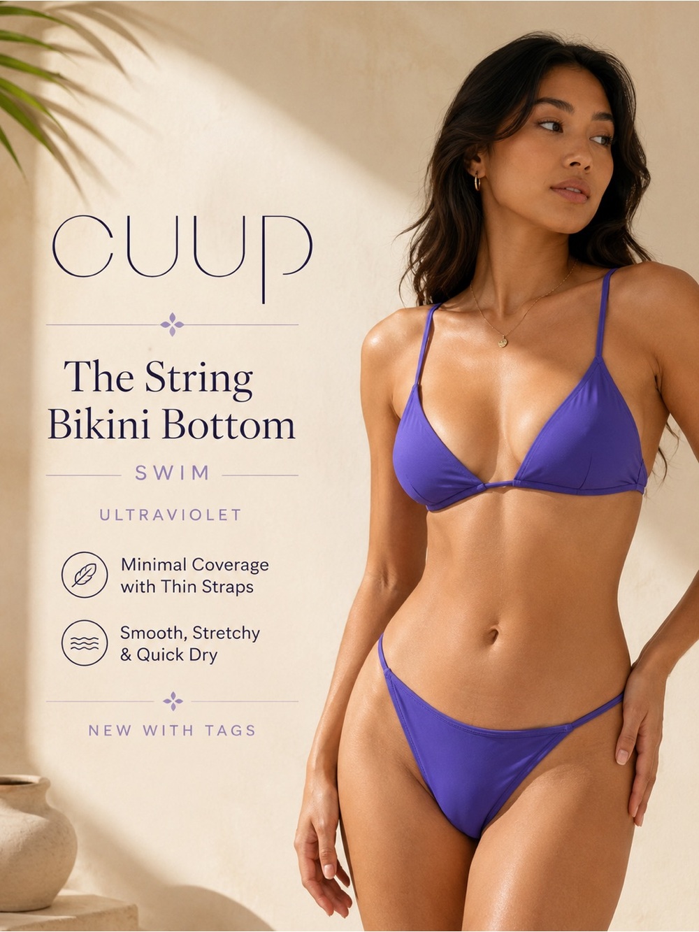 CUUP The String Bikini Swim Bottom Ultraviolet Purple NWT Size XL